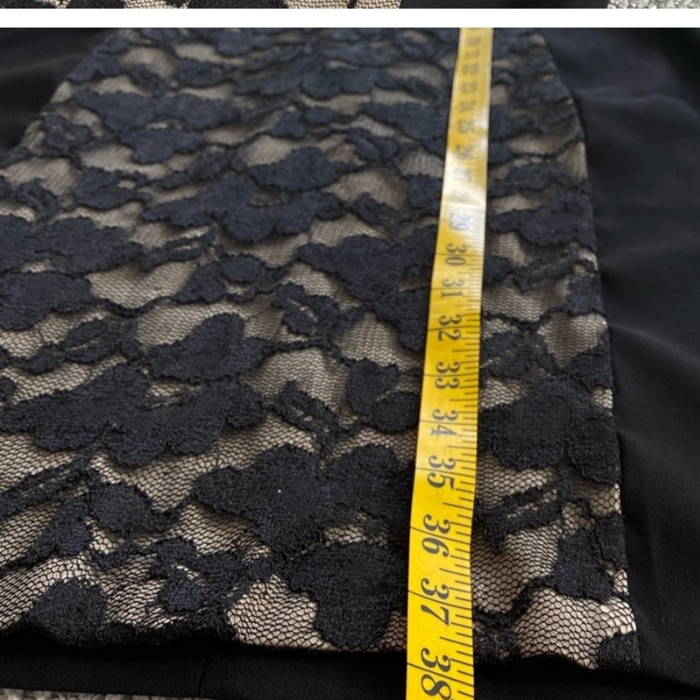 CONNECTED APPAREL Split V-Neck Black & Nude Floral Lace Overlay Detail Dress - Picture 11 of 11
